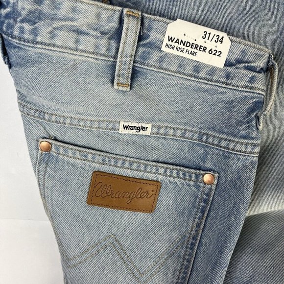 Free People Wrangler Wanderer High Rise Flare Jeans Light Blue Denim NWT Size 31 - Picture 4 of 5